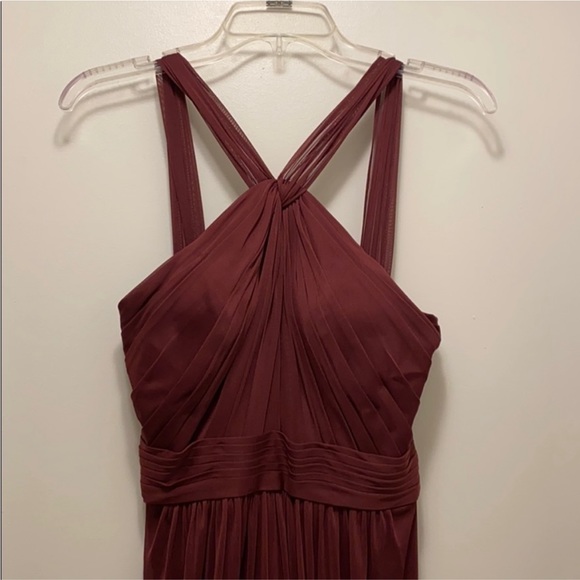 David’a Bridal Y-neck Long Mesh Bridesmaid Dress in Wine Size 2 - Picture 3 of 10